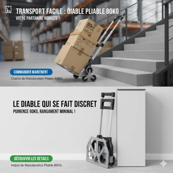 Chariot de Manutention Pliable Robuste 80KG | Diable à Main/Sack Truck Personnalisable avec Roulettes