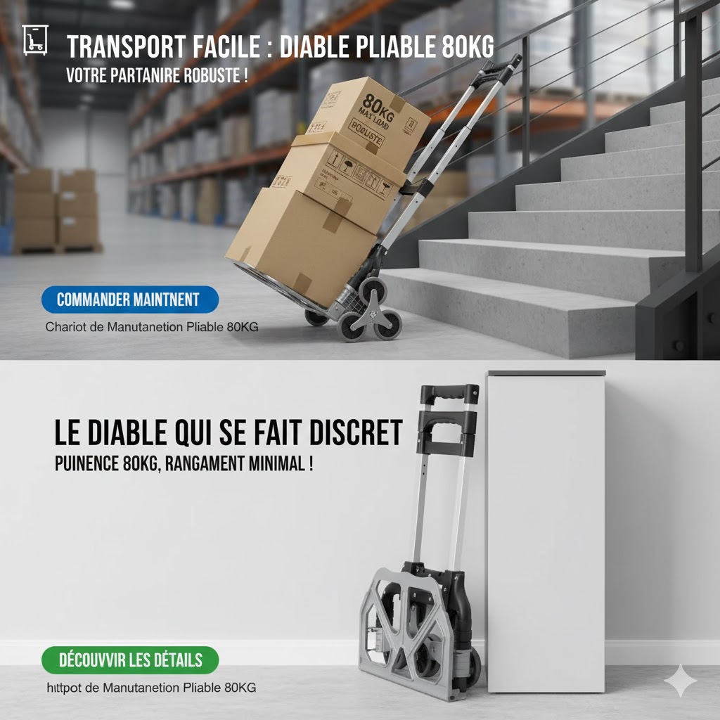 Chariot de Manutention Pliable Robuste 80KG | Diable à Main/Sack Truck Personnalisable avec Roulettes